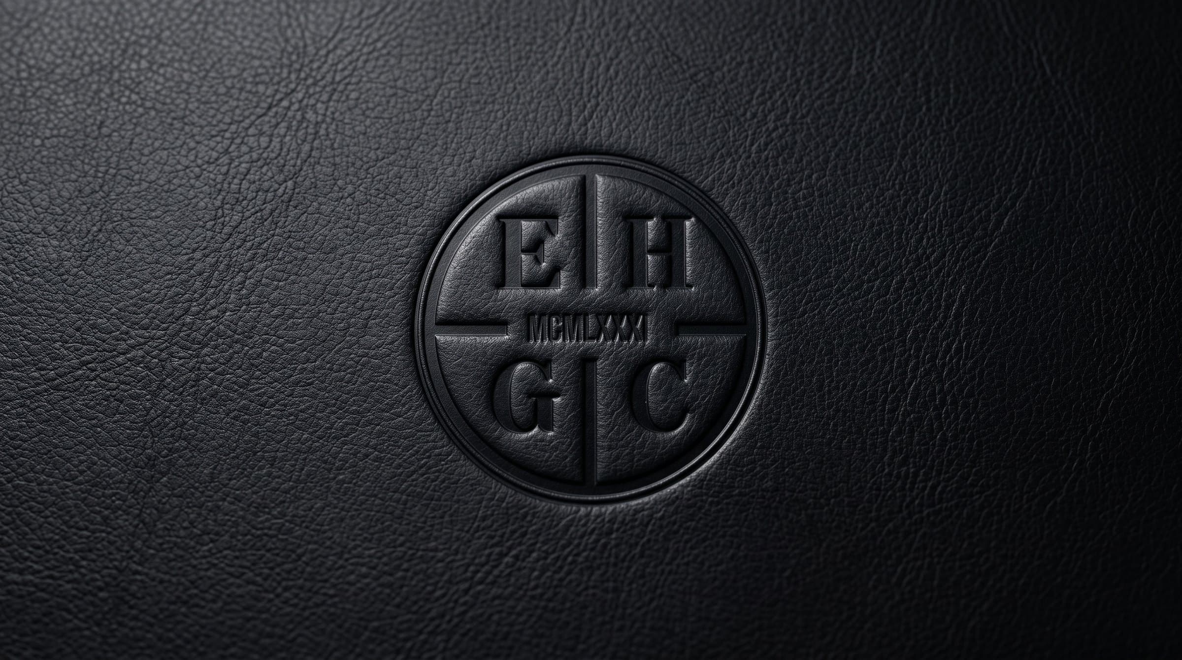 Embossed EHGC crest on black leather